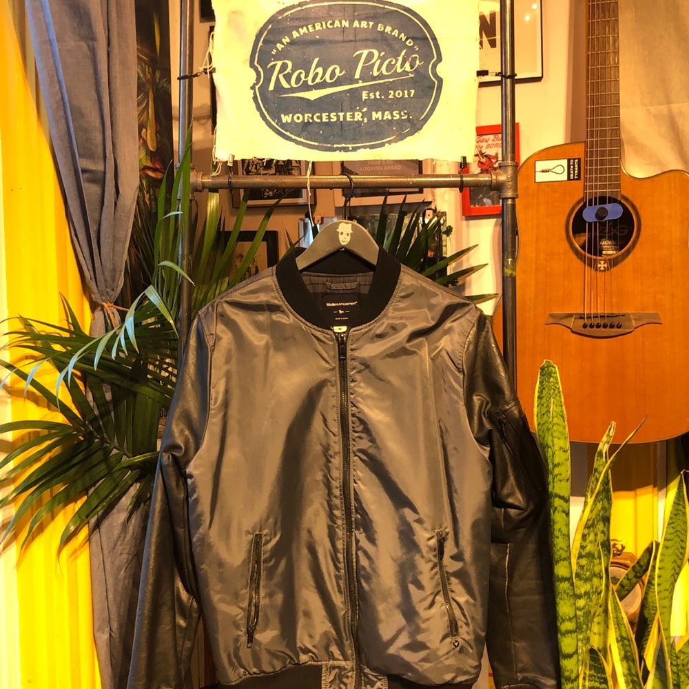 Modern Amusement Nylon/Leather Bomber Coat